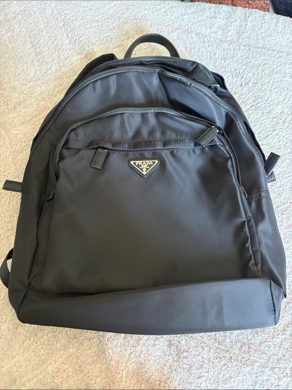 Prada Black Nylon Men's Backpack with Triangle Logo